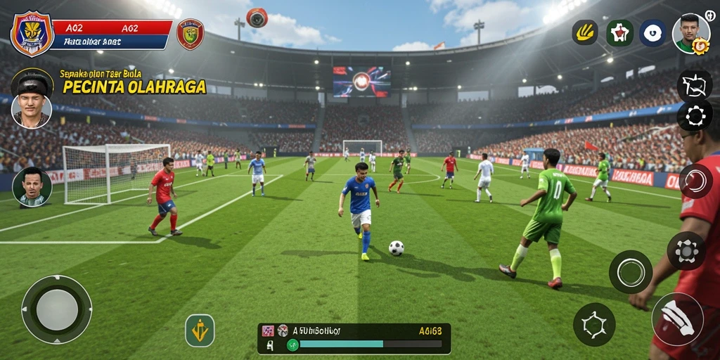 Screenshot AA62 menampilkan aksi seru di lapangan sepak bola.