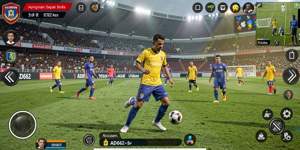 Screenshot gameplay ADG62 menampilkan aksi bermain sepak bola yang mendebarkan.