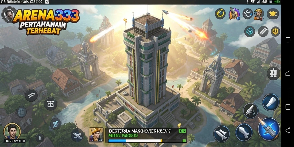 Tampilan aksi mendebarkan dalam gameplay ARENA333 Tower Defense.