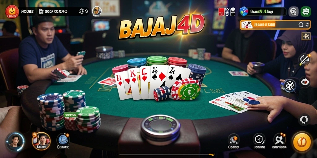 Tampilan utama gameplay seru di BAJAJ4D, aksi Poker yang mendebarkan.