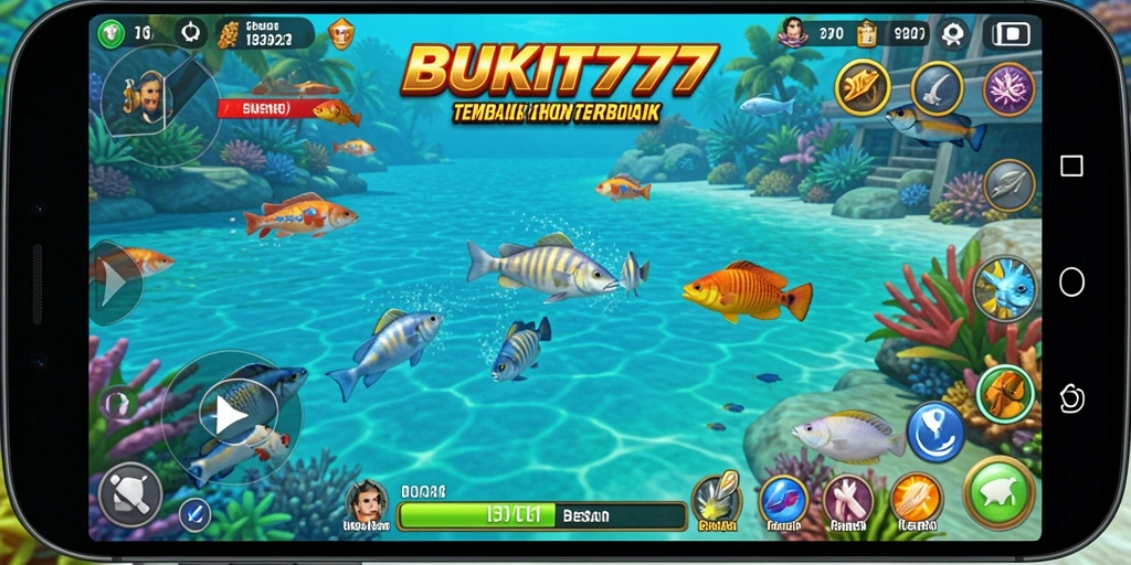 Gameplay seru BUKIT777 dengan menembak ikan yang beragam.