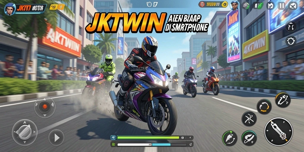 Tampilan gameplay balap motor yang mendebarkan di JKTWIN.