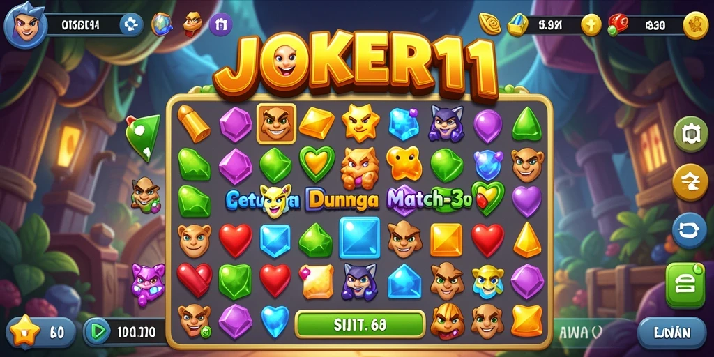 Screenshot JOKER11 menunjukkan aksi seru gameplay Match-3.