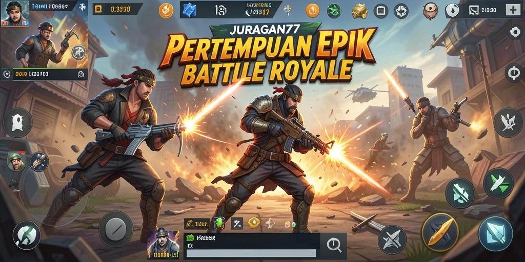 Tampilan gameplay seru di JURAGAN77 dengan aksi Battle Royale yang mendebarkan.