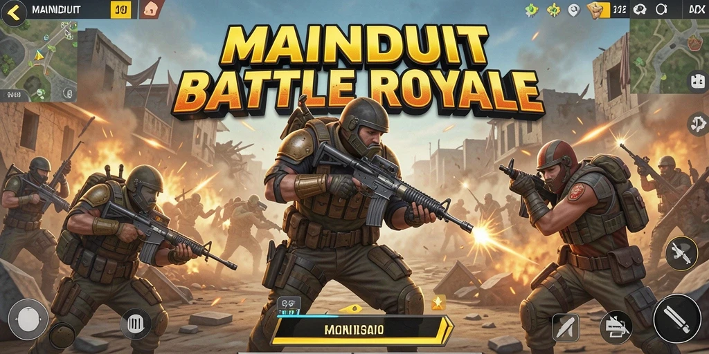 Tangkapan layar MAINDUIT menampilkan aksi pertempuran seru dalam mode Battle Royale.