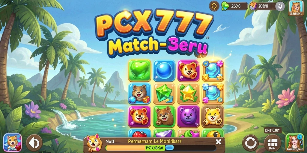 Tampilan gameplay seru di PCX777 dengan level Match-3 yang menantang.