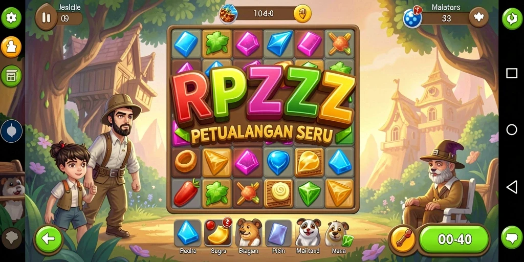 Tangkapan layar RPZZZ menampilkan gameplay match-3 yang penuh warna dan menantang.